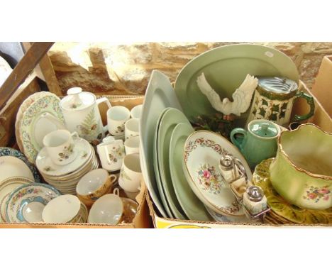 A quantity of ceramics including Bavarian coffee wares with printed fern and leaf decoration including coffee pot, milk jug, 