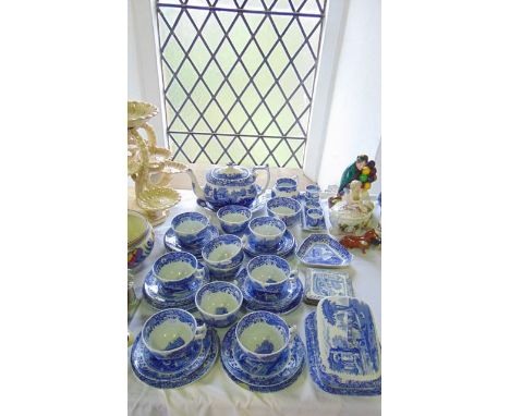 An extensive collection of Spode Italian pattern blue and white printed tea wares comprising teapot, milk jug, two sugar bowl