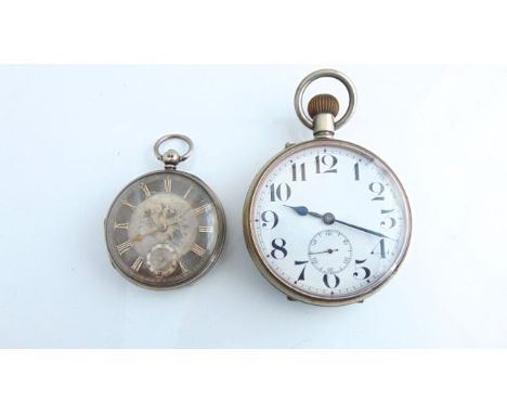 A Goliath pocket watch, the white enamelled dial with black Arabic numerals, subsidiary dial for seconds, plain case; and a s