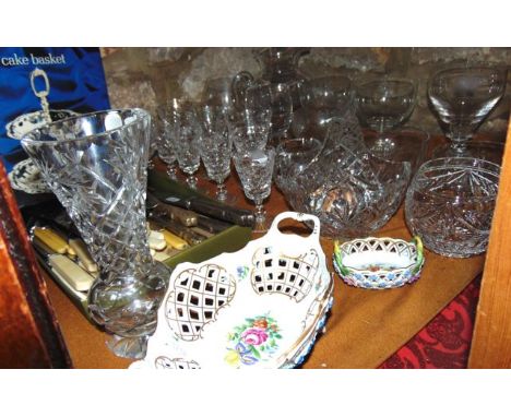 A selection of drinking glasses to include a 19th century style rummer, further cut glass wines, a 19th century cut glass pai