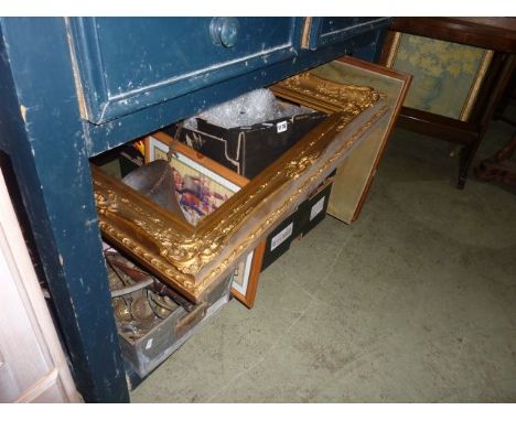 Miscellaneous effects including oil lamp parts, wicks, burners, together with picture frames, etc