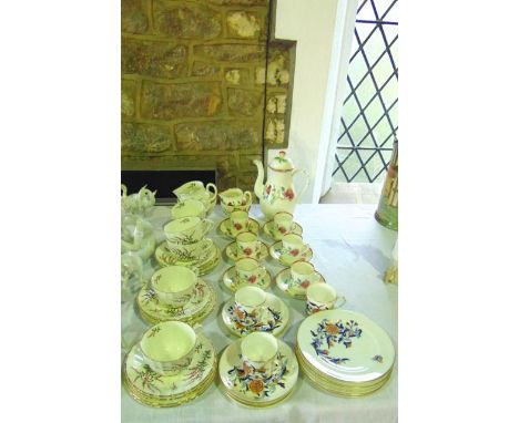 A Royal Worcester Astley pattern coffee set comprising coffee pot and cover, cream jug, sugar bowl, six coffee cans and six s