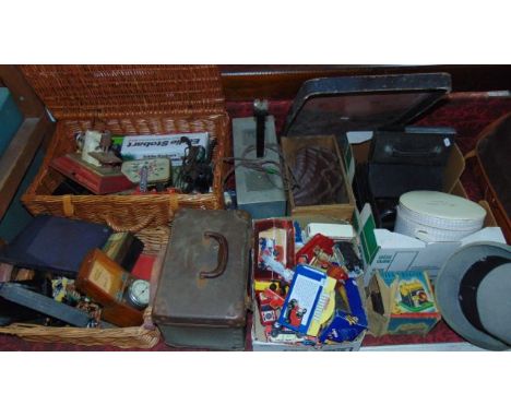 A large and wide ranging miscellaneous collection to include a wicker Fortnum & Mason hamper containing a miniature sewing ma