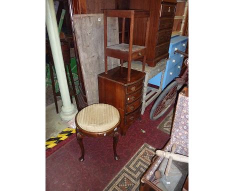 A small Georgian style bow fronted chest of four long drawers with bracket supports, a Georgian square cut washstand and a ci