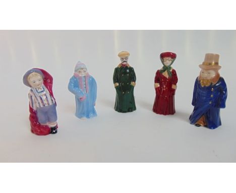 A collection of five Royal Worcester candle snuffers from the Connoisseur Collection - The Lady and the Gentleman Motorist, b