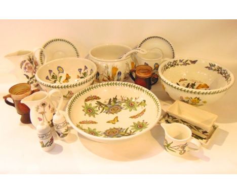 Portmeirion Botanical Garden pattern wares to include a large fruit bowl, a punch bowl and ladle, jugs, salt and pepper pots 