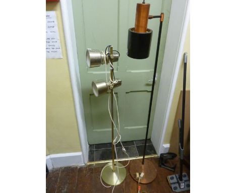 Two vintage chrome and brushed copper lamp standards with adjustable framework