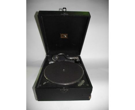 A vintage cased His Masters Voice table top gramophone