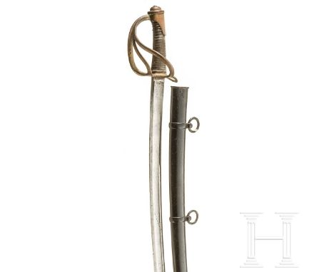 Säbel M 1822 für Mannschaften der Kavallerie  Leicht gekrümmte Klinge à la Montmorency (fleckig), auf dem Klingenrücken die H