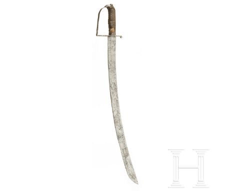 Grenadiersäbel M 1809  Leicht geschwungene, scharfe Keilklinge (narbig, schartig), ungemarkt. Eisernes Bügelgefäß (Rostspuren