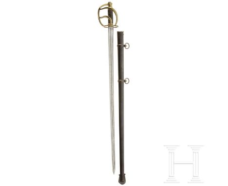 Kürassierpallasch M 1819, sog. russische Form  Massive, beidseitig doppelt gekehlte Keilklinge, auf dem Rücken punziert "1831