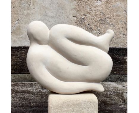 Jitka Palmer, "Coiled", Portland stone, 2019, 33 x 40 x 11cm. Hand carved stone sculpture, polished. The piece is a poetic ex