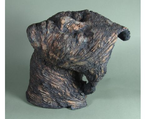 Susan Isaac, "Granite Head", ceramic sculpture, 2019, 30 x 25 x 28cm. This stoneware head is twisted and contorted to suggest
