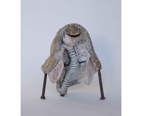Sarah Villeneau, "Torso 3", ceramic and metal sculpture, 2018, 31 x 35 x 18cm, 4.6kg. Working intuitively with the clay Ville