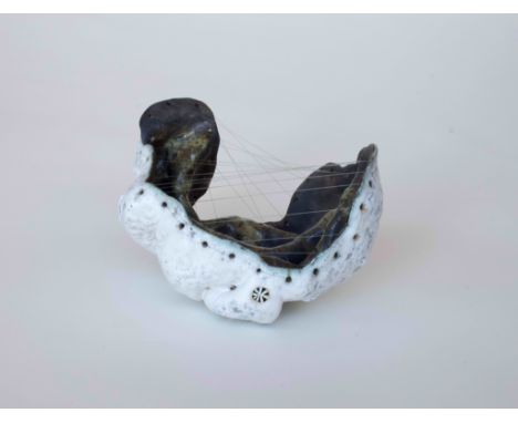 Sarah Villeneau, "Sculpture with strings", ceramic and nylon thread sculpture, 2019, 18 x 16 x 11cm, 850gr. A highly organic 