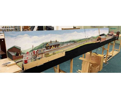 A large 0-gauge model of a railway station, reputed to be a station on the Severn Valley Railway, extending to sidings and th