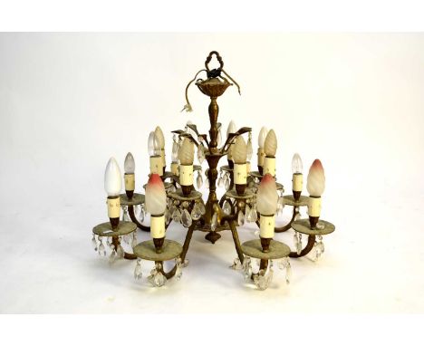 A gilt metal sixteen-light chandelier, having foliate scroll branches, 70cm height, 69cm span (approx)