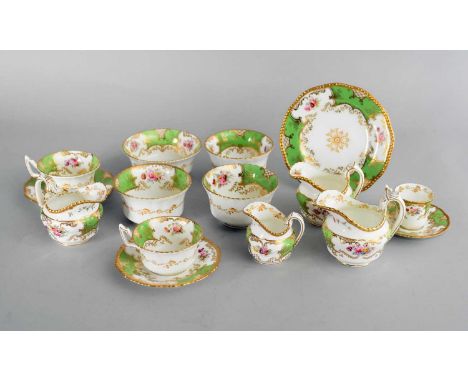 A group of Coalport green batwing tea and coffee wareearly 20th centurycomprising four teacups, four saucers, two sugar and f