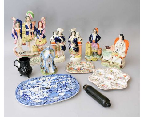 A group of Staffordshire pottery and other ceramics19th centurycomprising a gentleman seated drinking tea, titled 'Old Bachel