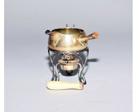 A Victorian miniature silver toddy pan on stand with burner, Henry Wilkinson &amp; Co, London 1893 &amp; 1894, the stand rais