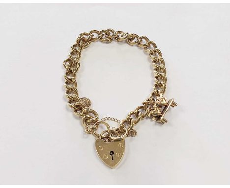 A 9ct gold curb link bracelet, with attached bench charm and St Christopher's charm, total weight approx 26.8g, together with