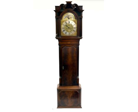 A George III mahogany, 8-day longcase clock by ‘Harrison, Liverpool’, the hood with a broken swan-neck pediment and fluted co