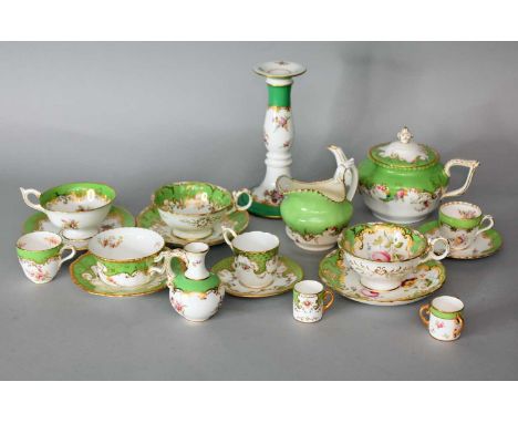 A collection of Coalport apple green bordered and florally decorated tea and coffee wares19th and early 20th centuriesincludi