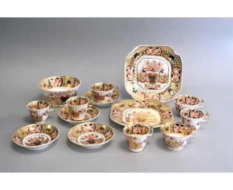 A Spode imari part tea and cofee servicecirca 1820pattern 1495, comprising eight teacups, six coffee cups, twelve saucers, a 