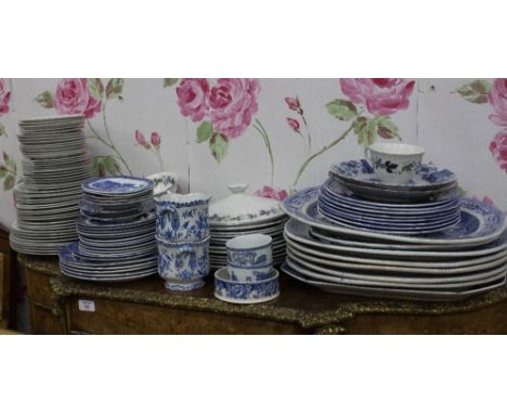 A COLLECTION OF TABLEWARE to include Royal Worcester "Burgundy" part dinner service, blue and white ware including Burslem, M