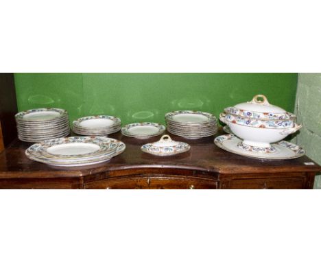AN EXTENSIVE VICTORIAN ROYAL WORCESTER DINNER SERVICE with a red and blue foliate border glaze