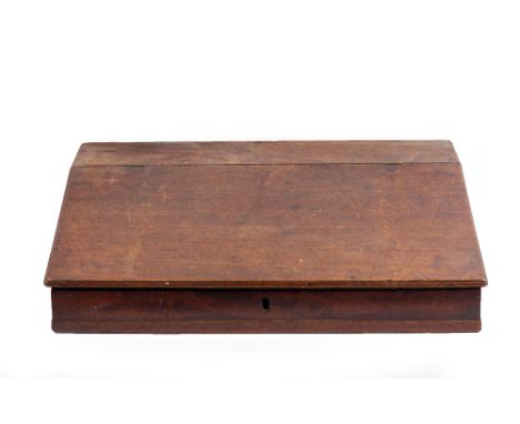 A 19TH CENTURY MAHOGANY WRITING SLOPE with two internal drawers, 47cm wide x 36cm deep x 11cm high and a 19th century mahogan