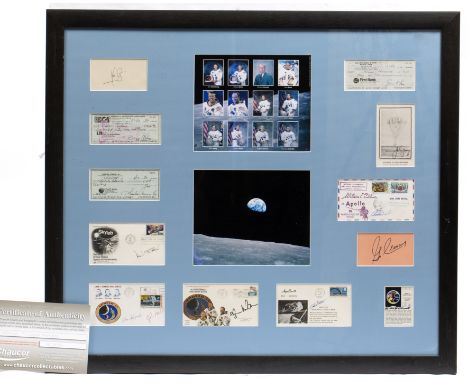 TWELVE SIGNATURES OF MEN WHO WALKED ON THE MOONto include Buzz Aldrin, Neil Armstrong, Alan Shepard, John Young and others, m