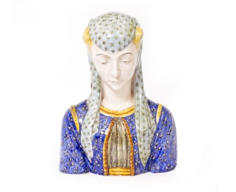 A DELLA ROBBIA STYLE BUST of a lady in Medieval costume, height 35cm 