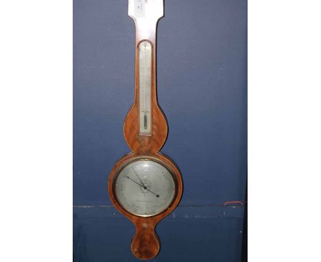 20TH CENTURY MAHOGANY WHEEL BAROMETERthe 8 inch silvered dial signed "A. Swan, Edinburgh", gilt and steel hands, with swan ne