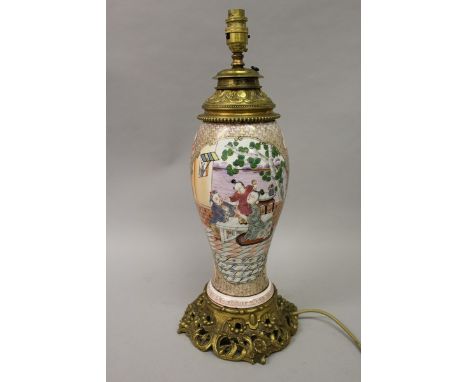 A SAMSON OF PARIS PORCELAIN CANTON DESIGN PORCELAIN LAMP with ormolu mount 20ins high.