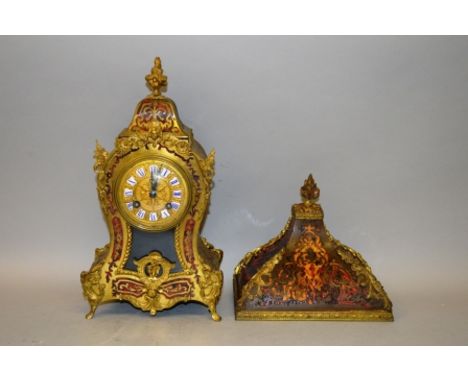 A SMALL 19TH CENTURY FRENCH BOULLE BRACKET CLOCK AND BRACKET with eight day movement, striking on a single bell Clock: 13ins 