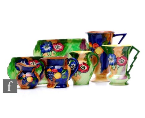 A collection of Hollinshead &amp; Kirkham, H &amp; K Tunstall Art Deco hand painted Luscious pattern Autumn earthenware desig