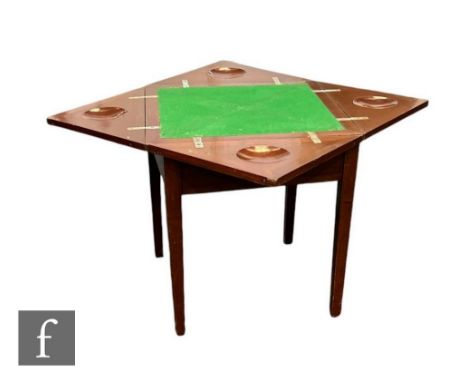 An Edwardian mahogany envelope card table, single frieze drawer on square tapering legs, reduced, 44cm square.