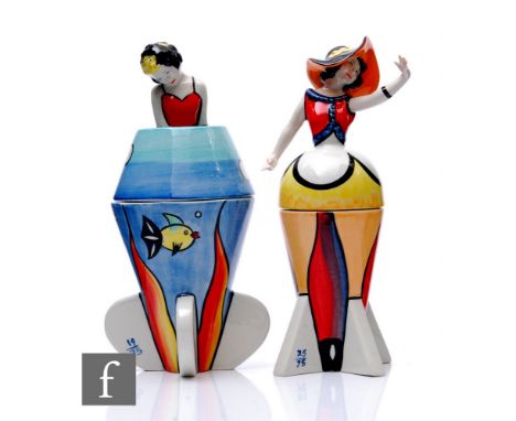A Lorna Bailey limited edition Lucy Lidded Pot, the domed cover with female bust in wide brimmed hat, on tapered base and fou