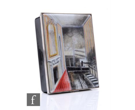 A Halcyon Days limited edition enamel box, 'Harbour and Room', after the original by Paul Nash, from the Piano Nobile Gallery