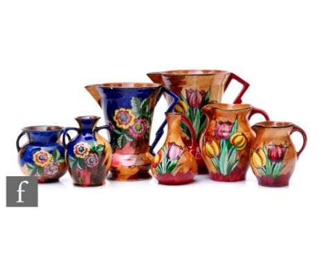 A collection of Hollinshead &amp; Kirkham, H &amp; K Tunstall Art Deco hand painted earthenware designed by R Grocott, to inc