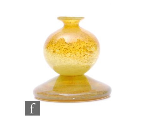 AMENDED DESCRIPTION A 1960s Maltese glass vase of globe form with everted rim and raised to a wide folded foot, with internal