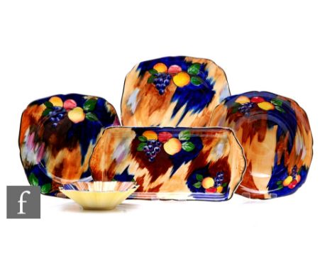 A collection of Hollinshead &amp; Kirkham, H &amp; K Tunstall Art Deco hand painted Autumn pattern tableware designed by R Gr