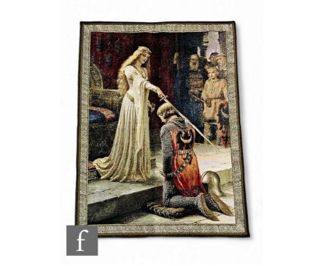 A woven tapestry after Edmund Blair Leighton titled 'The Accolade', 100cm x 80cm.
