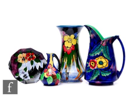 A collection of Hollinshead &amp; Kirkham H &amp; K Tunstall Art Deco hand painted earthenware designed by R Grocott, to incl