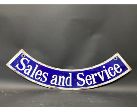 A Morris 'Sales and Service'double sided enamel sign curved attachment, 28" long.