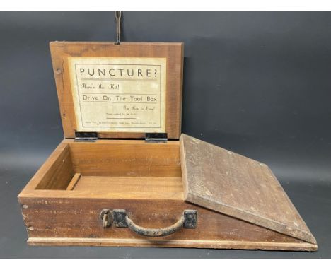 An unusual puncture tool box,with original label inside for James Lawrence, Sladeway, Haverfordwest.