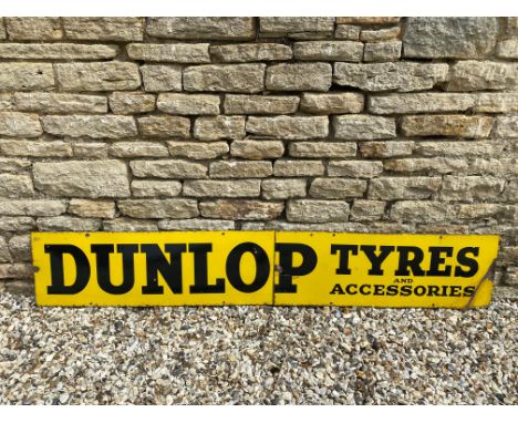 A Dunlop Tyres and Accessories two piece enamel sign, by Imperial Enamel Co., bolted together, combined length 73" x 12".