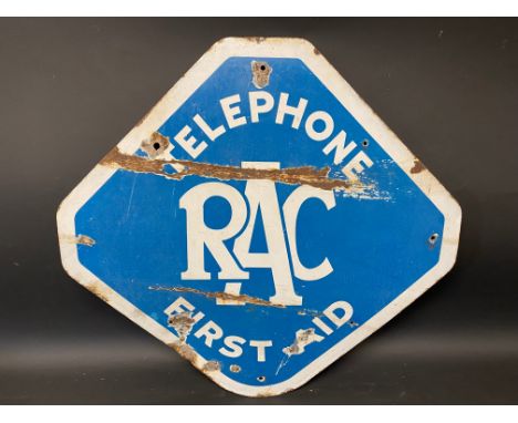 An RAC Telephone First Aid lozenge shaped enamel sign, 22 3/4 x 22".