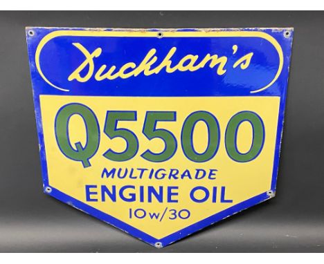 A Duckham's Q5500 Multigrade Engine Oil enamel sign with excellent gloss, 17 x 17".